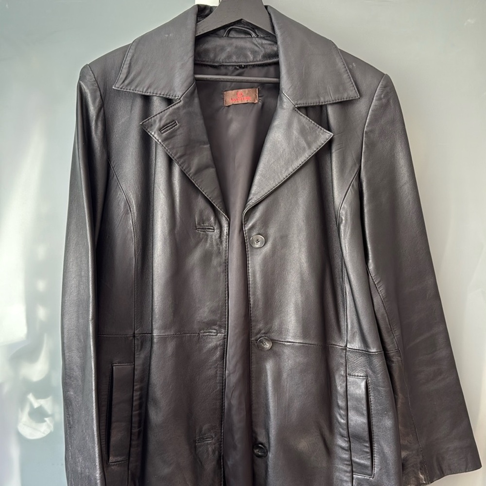 Classic Black Leather Top Coat